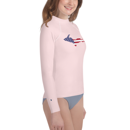 Michigan Upper Peninsula Rash Guard (w/ UP USA Flag) | Youth - Pale Pink