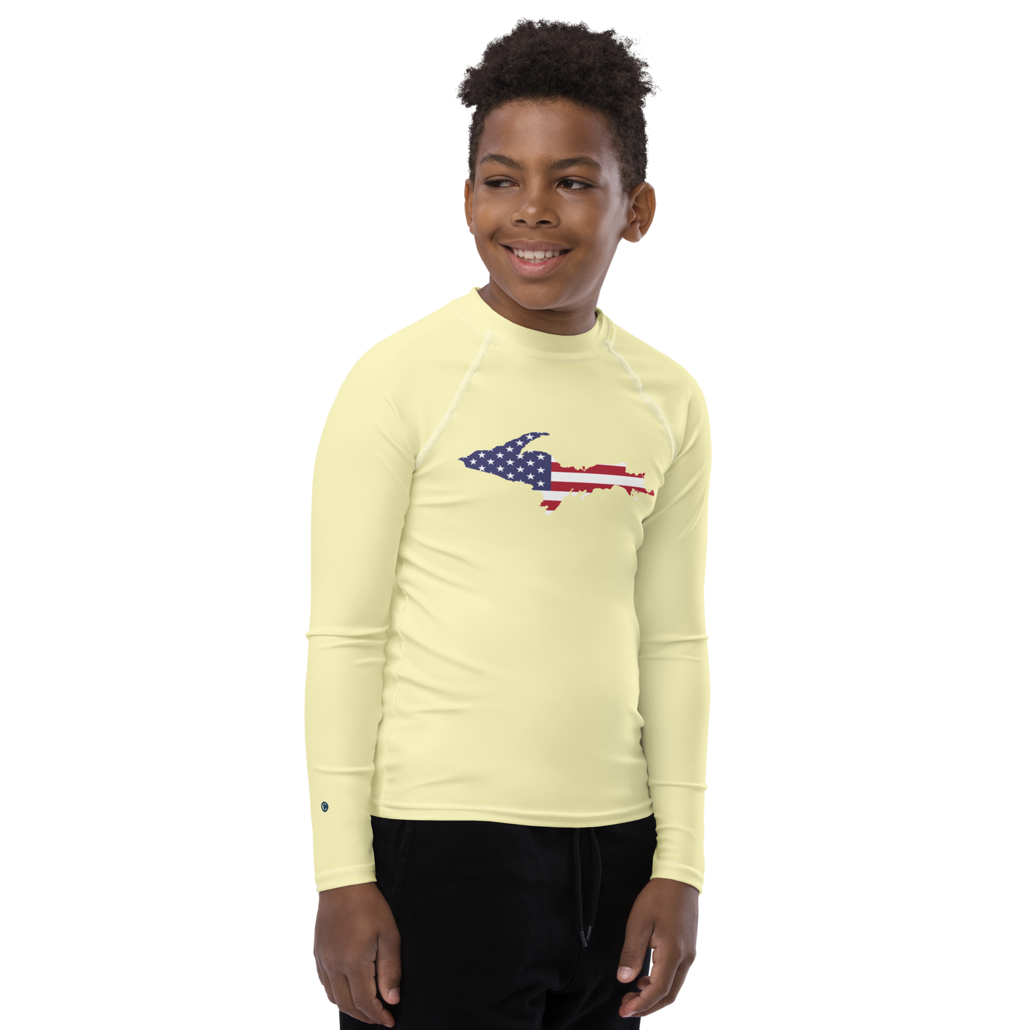 Michigan Upper Peninsula Rash Guard (w/ UP USA Flag) | Youth - Canary Yellow