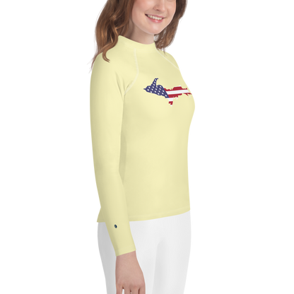 Michigan Upper Peninsula Rash Guard (w/ UP USA Flag) | Youth - Canary Yellow