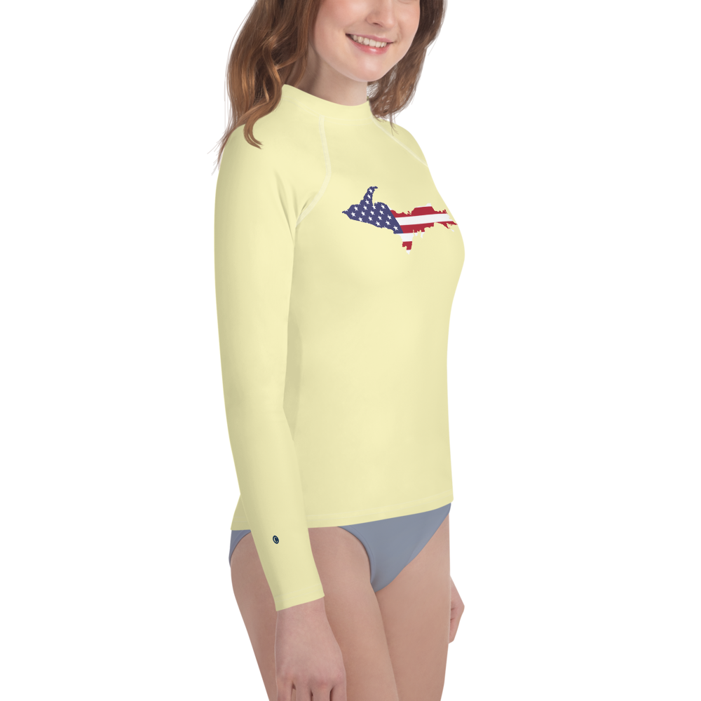 Michigan Upper Peninsula Rash Guard (w/ UP USA Flag) | Youth - Canary Yellow