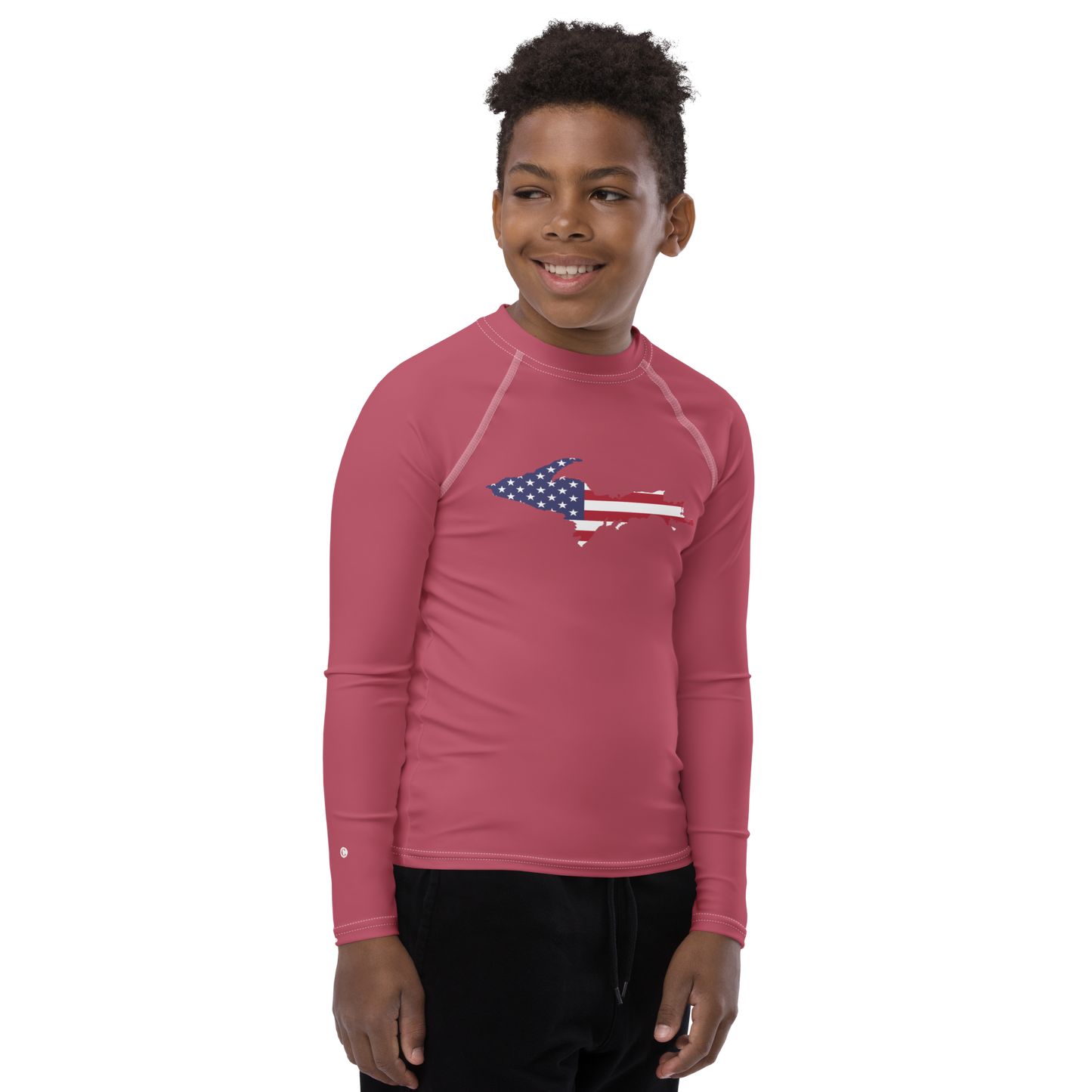 Michigan Upper Peninsula Rash Guard (w/ UP USA Flag) | Youth - Popstar Pink