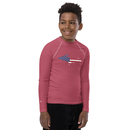 Michigan Upper Peninsula Rash Guard (w/ UP USA Flag) | Youth - Popstar Pink