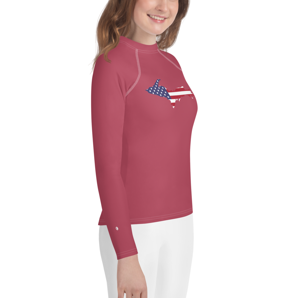 Michigan Upper Peninsula Rash Guard (w/ UP USA Flag) | Youth - Popstar Pink