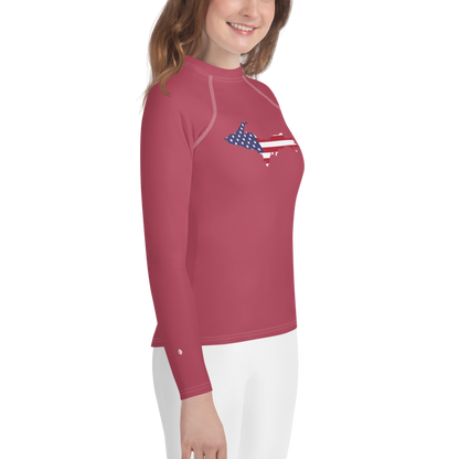 Michigan Upper Peninsula Rash Guard (w/ UP USA Flag) | Youth - Popstar Pink