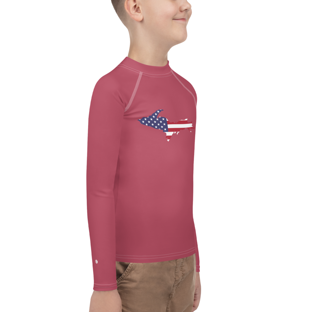 Michigan Upper Peninsula Rash Guard (w/ UP USA Flag) | Youth - Popstar Pink