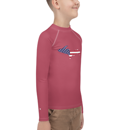 Michigan Upper Peninsula Rash Guard (w/ UP USA Flag) | Youth - Popstar Pink