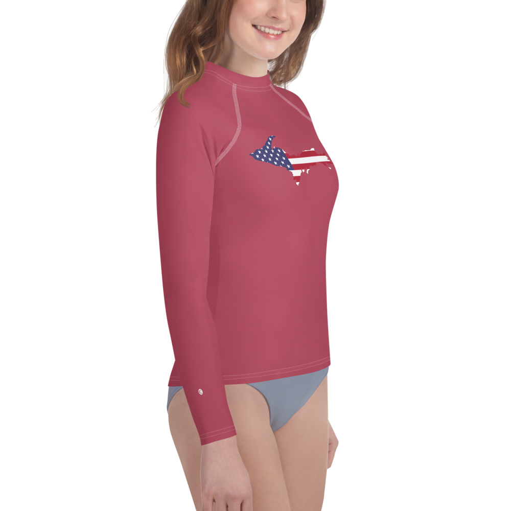 Michigan Upper Peninsula Rash Guard (w/ UP USA Flag) | Youth - Popstar Pink