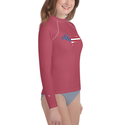 Michigan Upper Peninsula Rash Guard (w/ UP USA Flag) | Youth - Popstar Pink