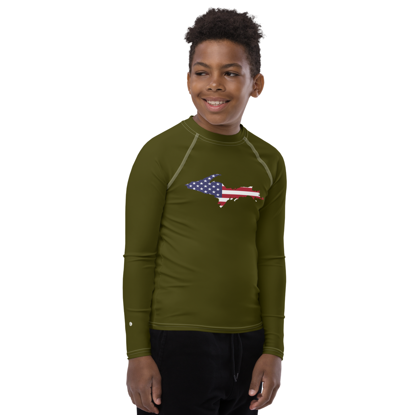 Michigan Upper Peninsula Rash Guard (w/ UP USA Flag) | Youth - Military Green