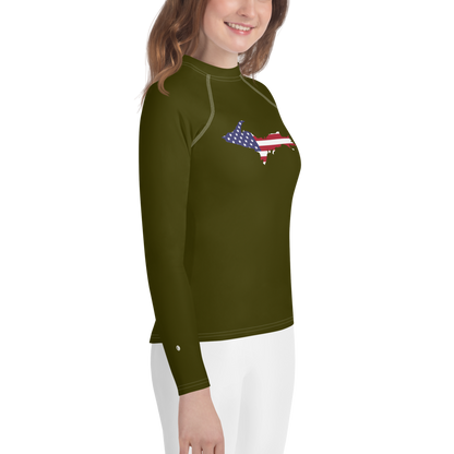 Michigan Upper Peninsula Rash Guard (w/ UP USA Flag) | Youth - Military Green