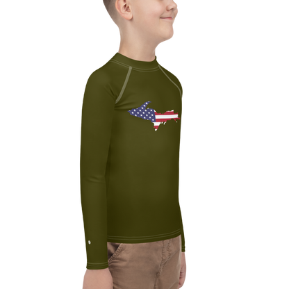 Michigan Upper Peninsula Rash Guard (w/ UP USA Flag) | Youth - Military Green