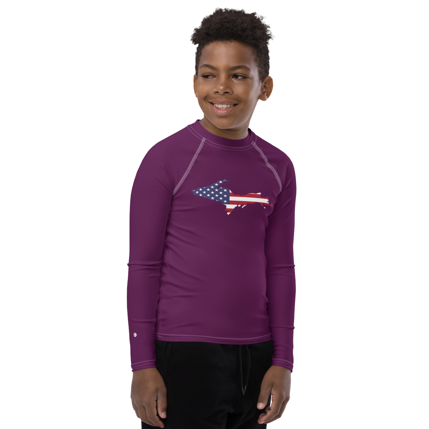 Michigan Upper Peninsula Rash Guard (w/ UP USA Flag) | Youth - Tyrian Purple