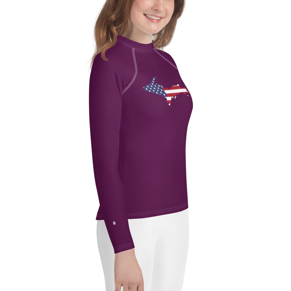 Michigan Upper Peninsula Rash Guard (w/ UP USA Flag) | Youth - Tyrian Purple