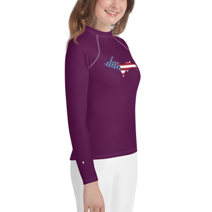 Michigan Upper Peninsula Rash Guard (w/ UP USA Flag) | Youth - Tyrian Purple