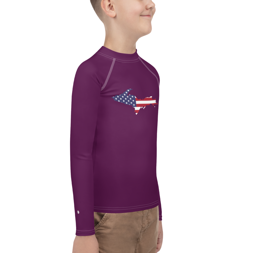 Michigan Upper Peninsula Rash Guard (w/ UP USA Flag) | Youth - Tyrian Purple