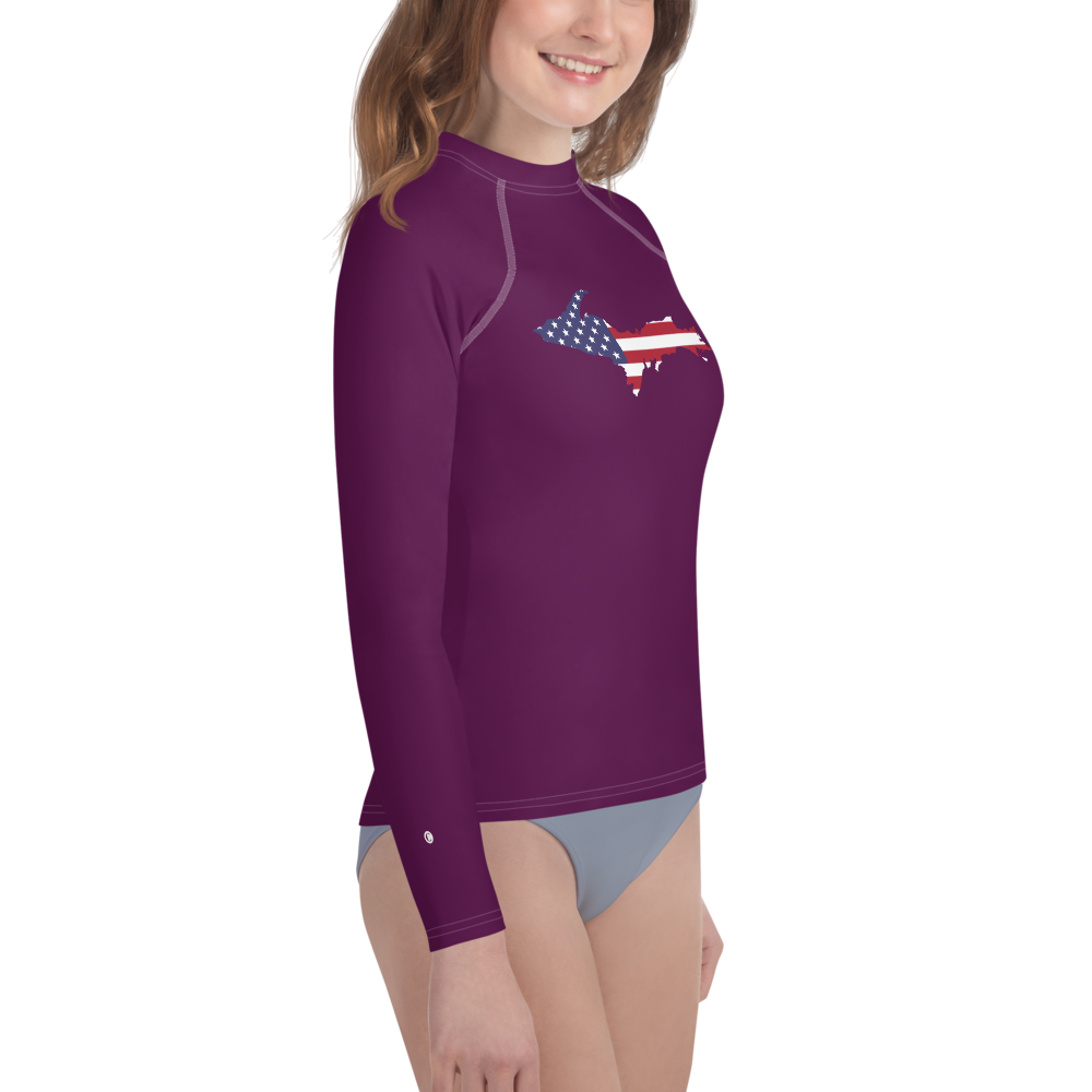 Michigan Upper Peninsula Rash Guard (w/ UP USA Flag) | Youth - Tyrian Purple