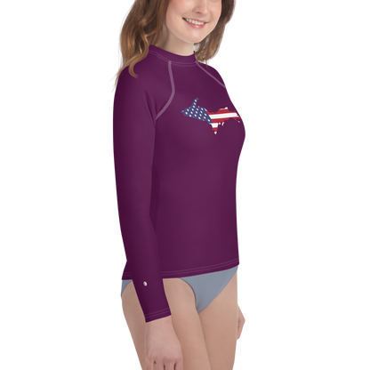 Michigan Upper Peninsula Rash Guard (w/ UP USA Flag) | Youth - Tyrian Purple