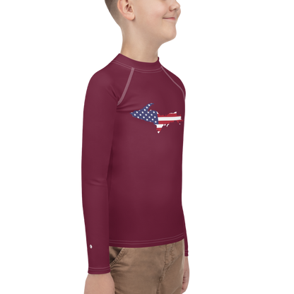 Michigan Upper Peninsula Rash Guard (w/ UP USA Flag) | Youth - Old Mission Burgundy