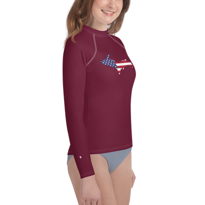 Michigan Upper Peninsula Rash Guard (w/ UP USA Flag) | Youth - Old Mission Burgundy