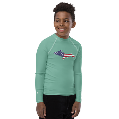 Michigan Upper Peninsula Rash Guard (w/ UP USA Flag) | Youth - Metallic Mint Green