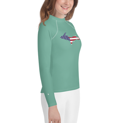 Michigan Upper Peninsula Rash Guard (w/ UP USA Flag) | Youth - Metallic Mint Green