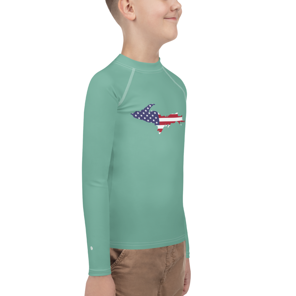 Michigan Upper Peninsula Rash Guard (w/ UP USA Flag) | Youth - Metallic Mint Green