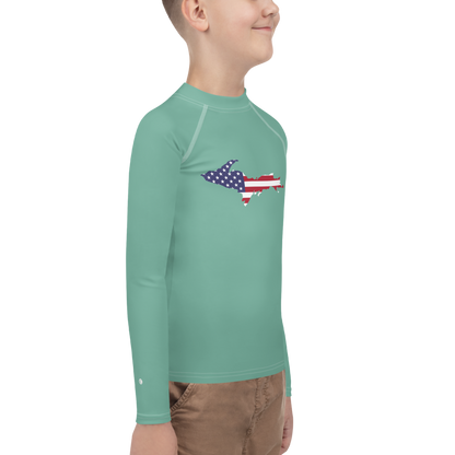 Michigan Upper Peninsula Rash Guard (w/ UP USA Flag) | Youth - Metallic Mint Green