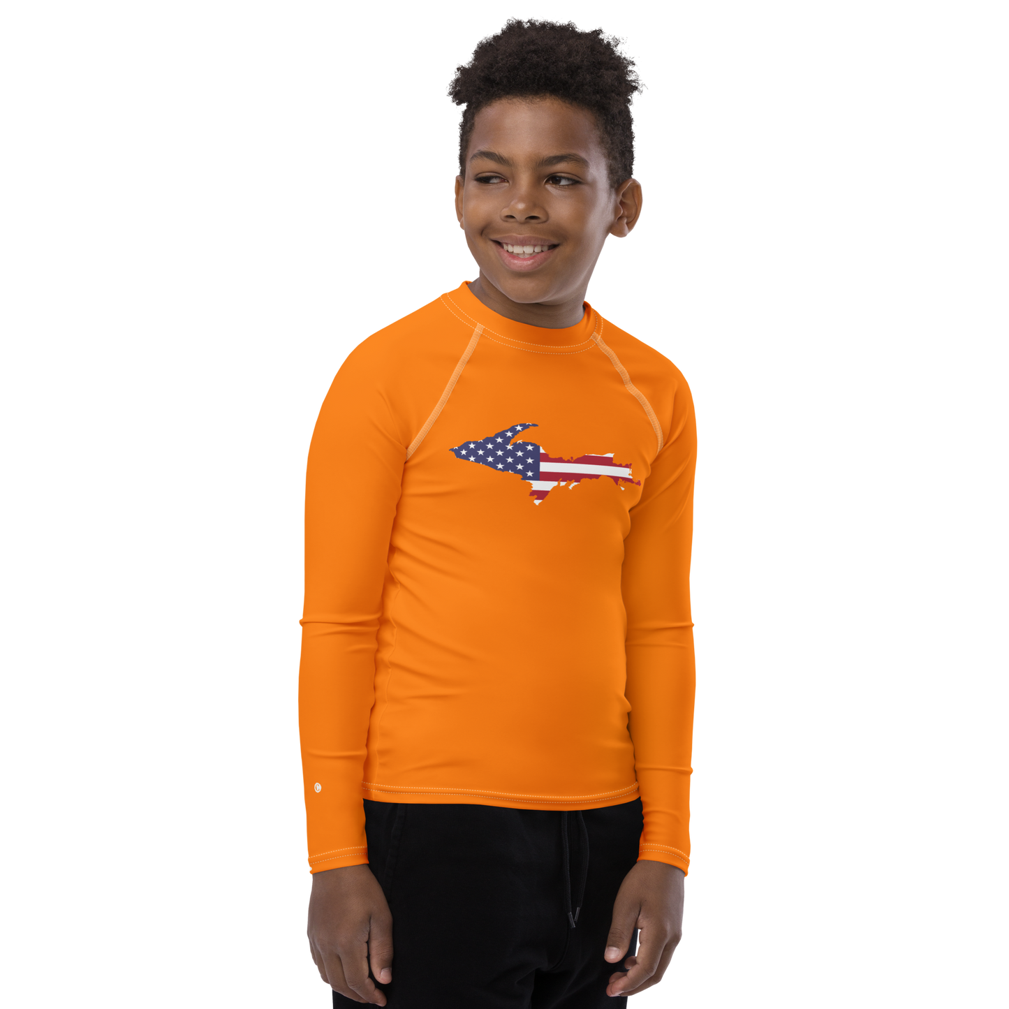 Michigan Upper Peninsula Rash Guard (w/ UP USA Flag) | Youth - Safety Orange