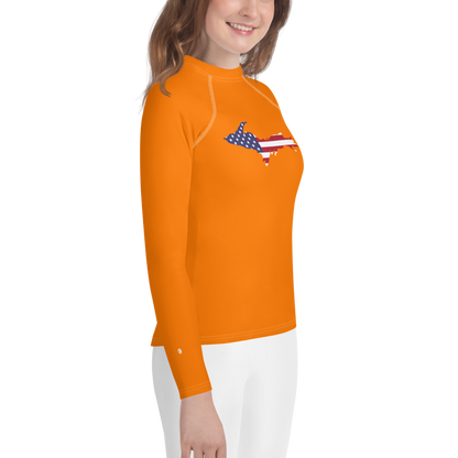 Michigan Upper Peninsula Rash Guard (w/ UP USA Flag) | Youth - Safety Orange