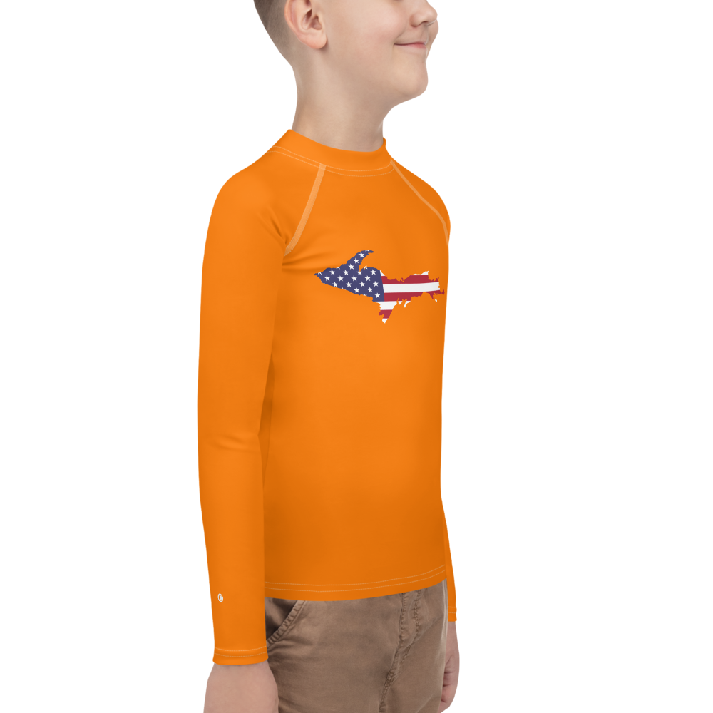 Michigan Upper Peninsula Rash Guard (w/ UP USA Flag) | Youth - Safety Orange