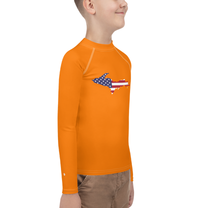 Michigan Upper Peninsula Rash Guard (w/ UP USA Flag) | Youth - Safety Orange