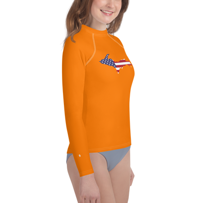 Michigan Upper Peninsula Rash Guard (w/ UP USA Flag) | Youth - Safety Orange