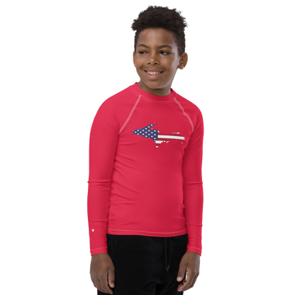 Michigan Upper Peninsula Rash Guard (w/ UP USA Flag) | Youth - Lighthouse Red