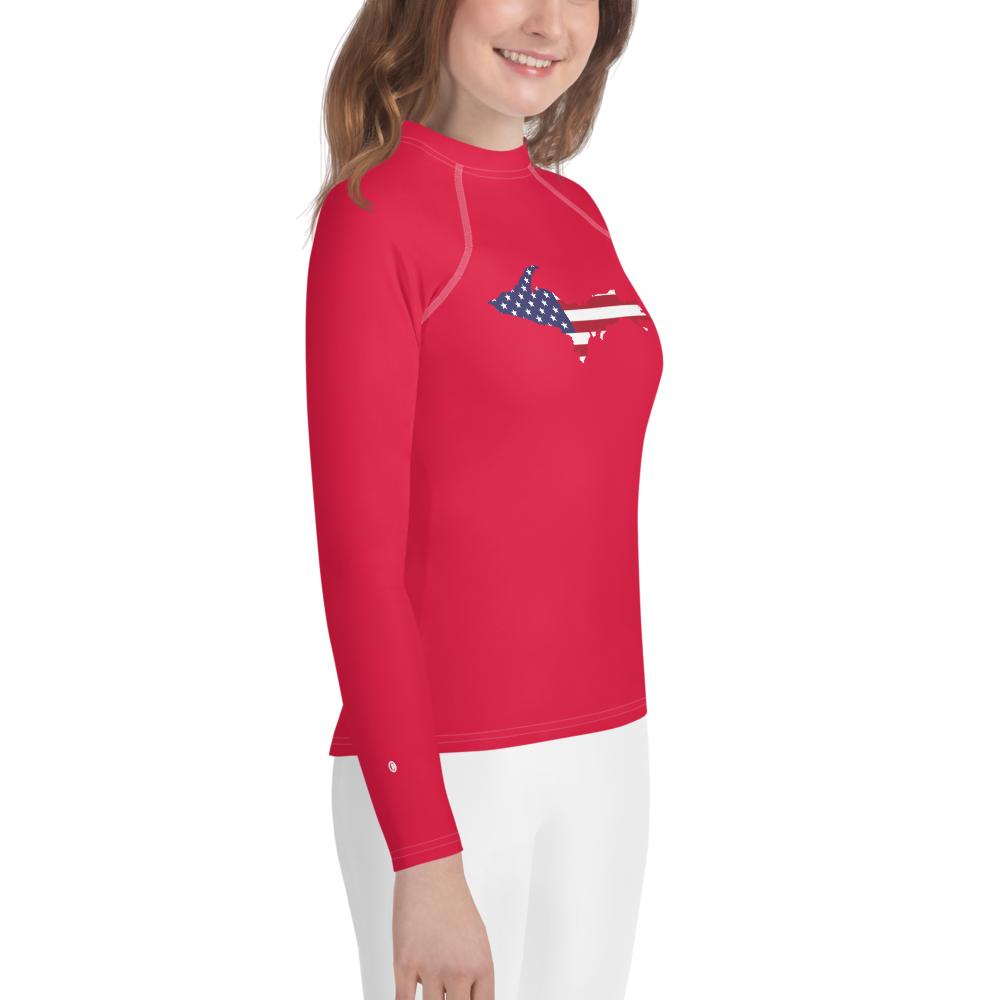 Michigan Upper Peninsula Rash Guard (w/ UP USA Flag) | Youth - Lighthouse Red