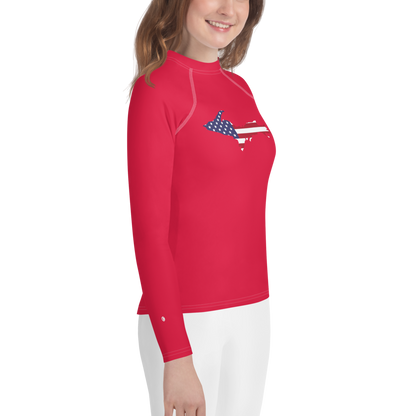 Michigan Upper Peninsula Rash Guard (w/ UP USA Flag) | Youth - Lighthouse Red