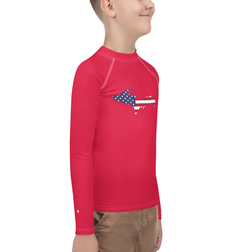 Michigan Upper Peninsula Rash Guard (w/ UP USA Flag) | Youth - Lighthouse Red