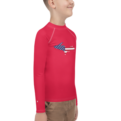 Michigan Upper Peninsula Rash Guard (w/ UP USA Flag) | Youth - Lighthouse Red