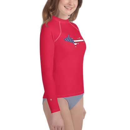 Michigan Upper Peninsula Rash Guard (w/ UP USA Flag) | Youth - Lighthouse Red