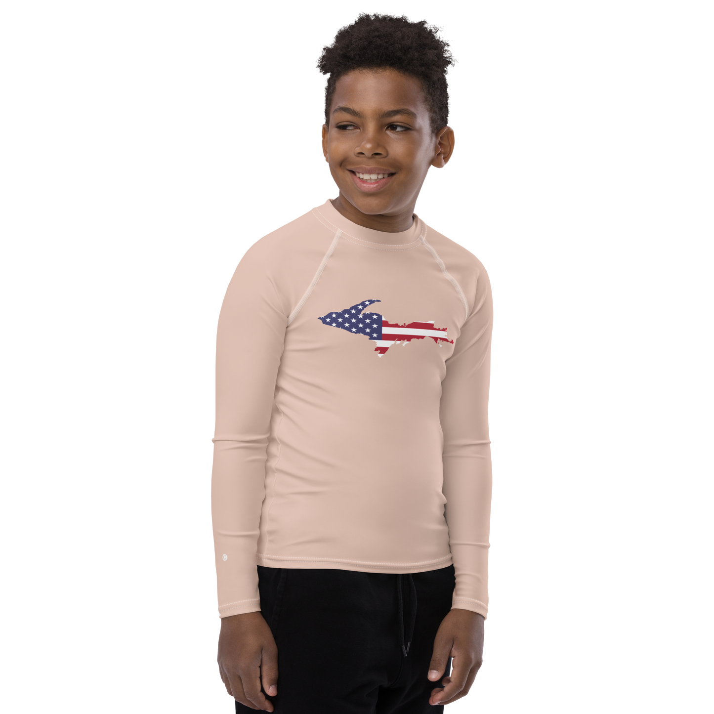 Michigan Upper Peninsula Rash Guard (w/ UP USA Flag) | Youth - Rose Gold