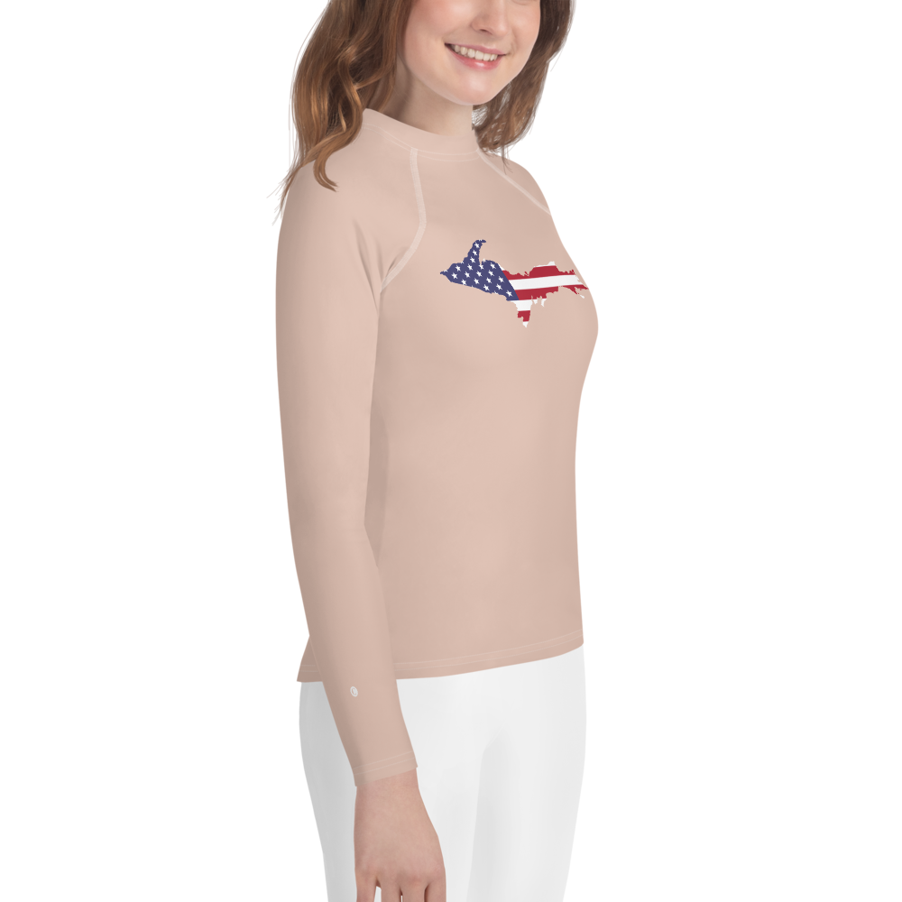 Michigan Upper Peninsula Rash Guard (w/ UP USA Flag) | Youth - Rose Gold