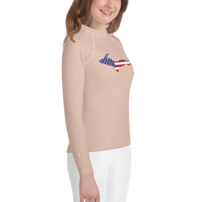 Michigan Upper Peninsula Rash Guard (w/ UP USA Flag) | Youth - Rose Gold