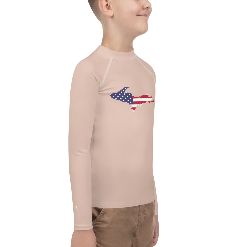 Michigan Upper Peninsula Rash Guard (w/ UP USA Flag) | Youth - Rose Gold