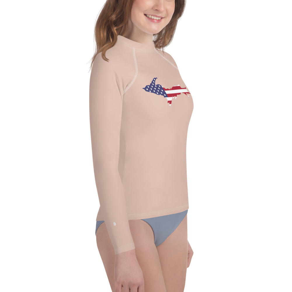 Michigan Upper Peninsula Rash Guard (w/ UP USA Flag) | Youth - Rose Gold