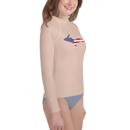 Michigan Upper Peninsula Rash Guard (w/ UP USA Flag) | Youth - Rose Gold