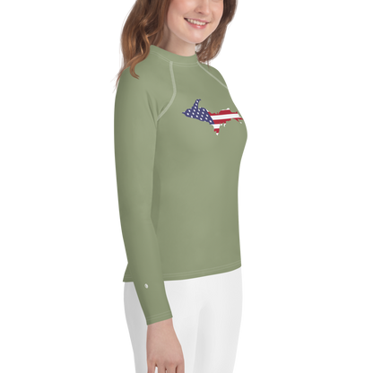 Michigan Upper Peninsula Rash Guard (w/ UP USA Flag) | Youth - Beachgrass Green