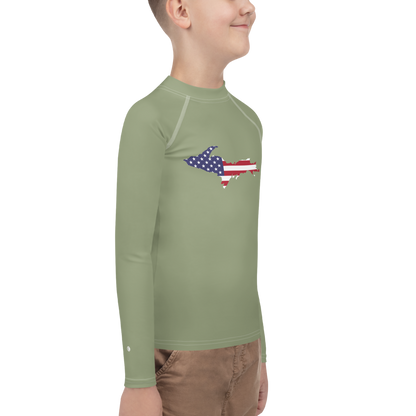 Michigan Upper Peninsula Rash Guard (w/ UP USA Flag) | Youth - Beachgrass Green