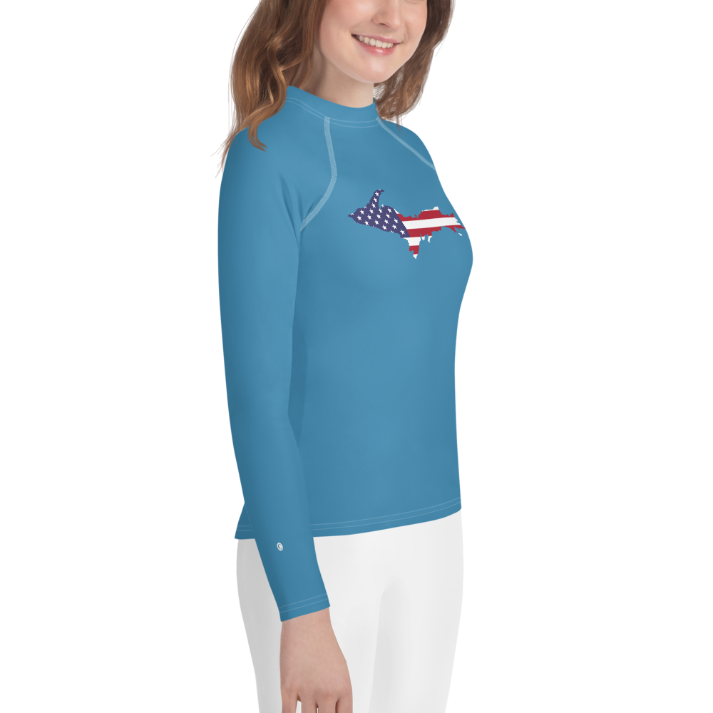 Michigan Upper Peninsula Rash Guard (w/ UP USA Flag) | Youth - Lake Michigan Blue