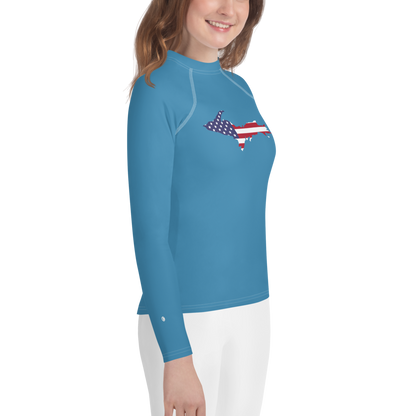 Michigan Upper Peninsula Rash Guard (w/ UP USA Flag) | Youth - Lake Michigan Blue