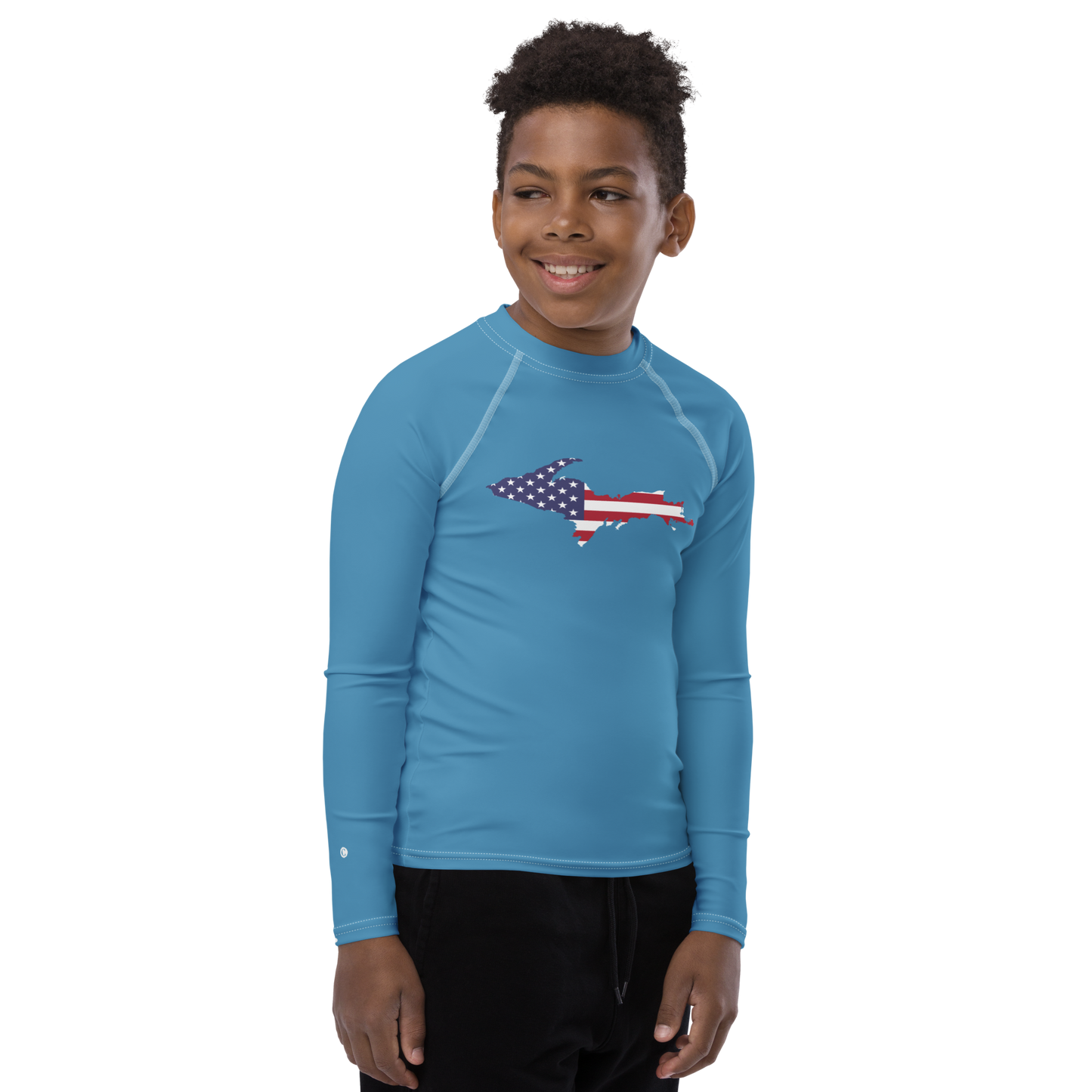 Michigan Upper Peninsula Rash Guard (w/ UP USA Flag) | Youth - Lake Michigan Blue