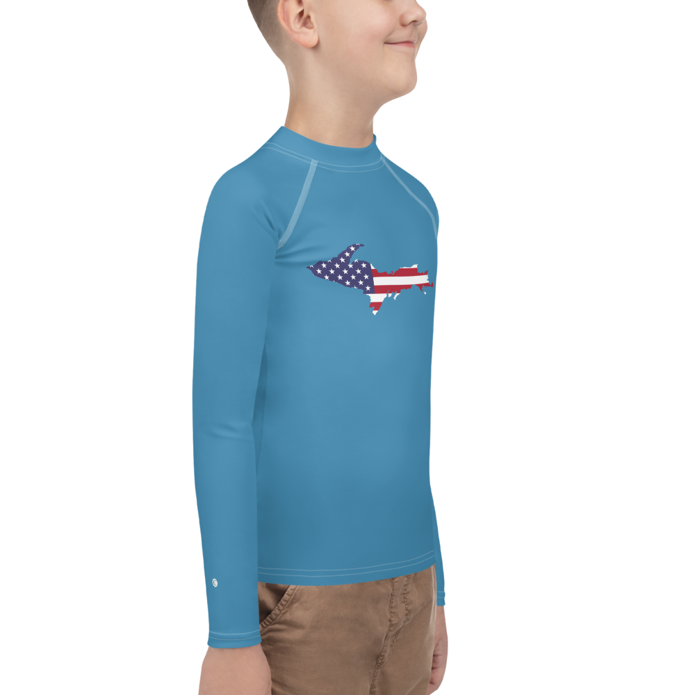 Michigan Upper Peninsula Rash Guard (w/ UP USA Flag) | Youth - Lake Michigan Blue